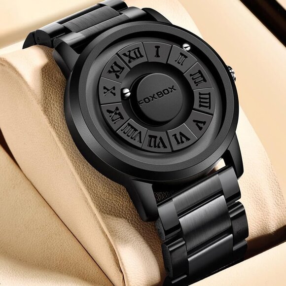 Futuristic Unisex Quartz Watch with Leather Strap & Magnetic Levitation Features - Picture 2 of 9